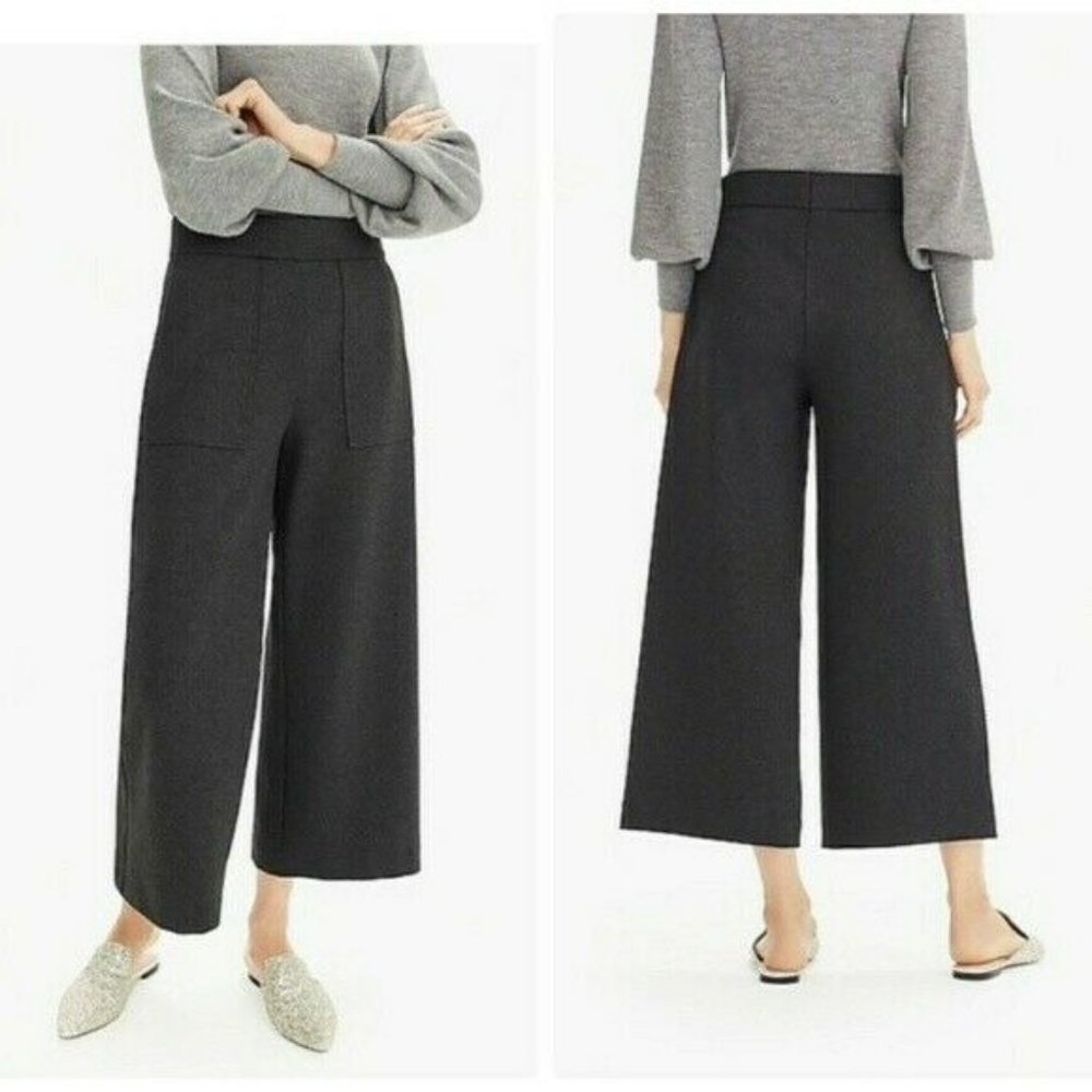 J.CREW NWT Charcoal Ponte Knit Wide Leg Patch Pockets Side Zip Pants Size Medium